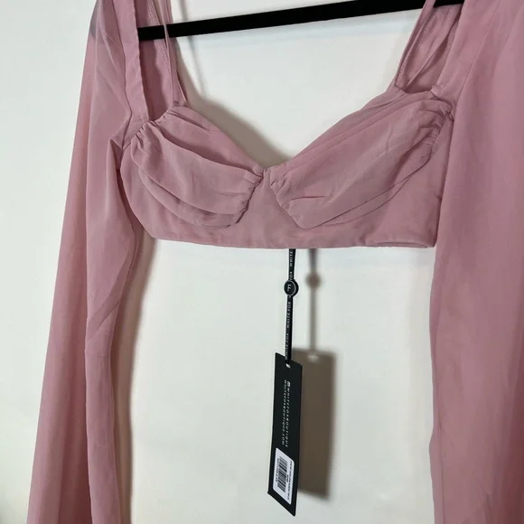 NWT WHITE FOX Crop Long Sleeve Top “Give or Take” XS Dusty Rose Sheer Chiffon - Picture 3 of 8